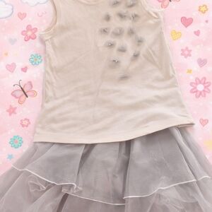 Catherine Malandrino Cream Tank with Gray Tulle Overlay